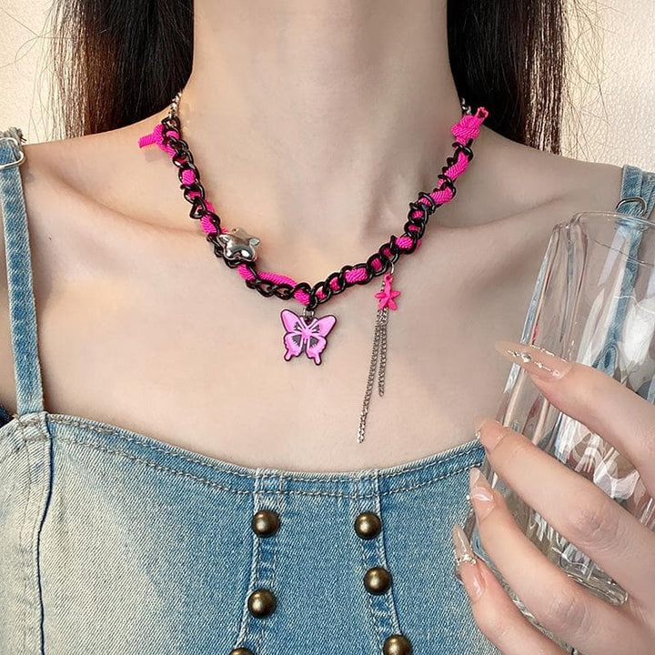Butterfly tassels contrast chain necklace  | Festival Outfits Women