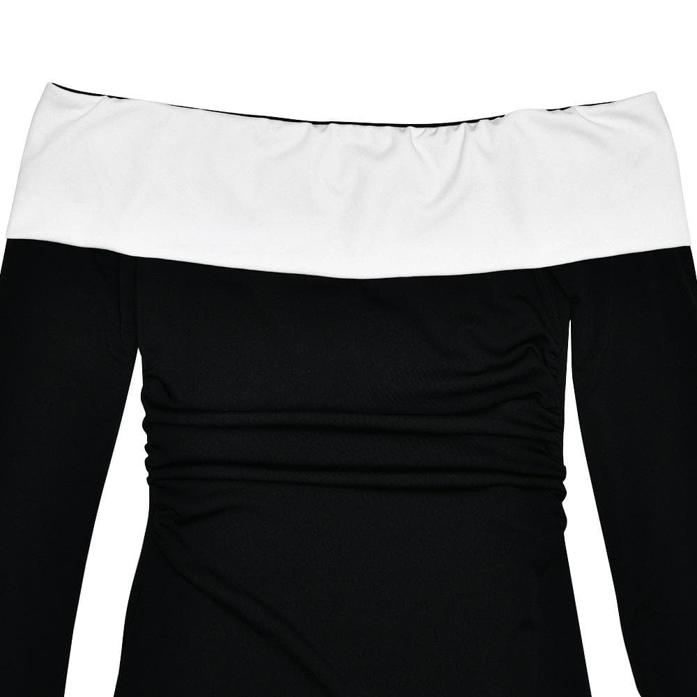 Long sleeve off shoulder patchwork backless mini dress  | Festival Outfits Women