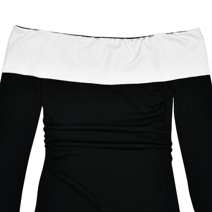 Long sleeve off shoulder patchwork backless mini dress  | Festival Outfits Women