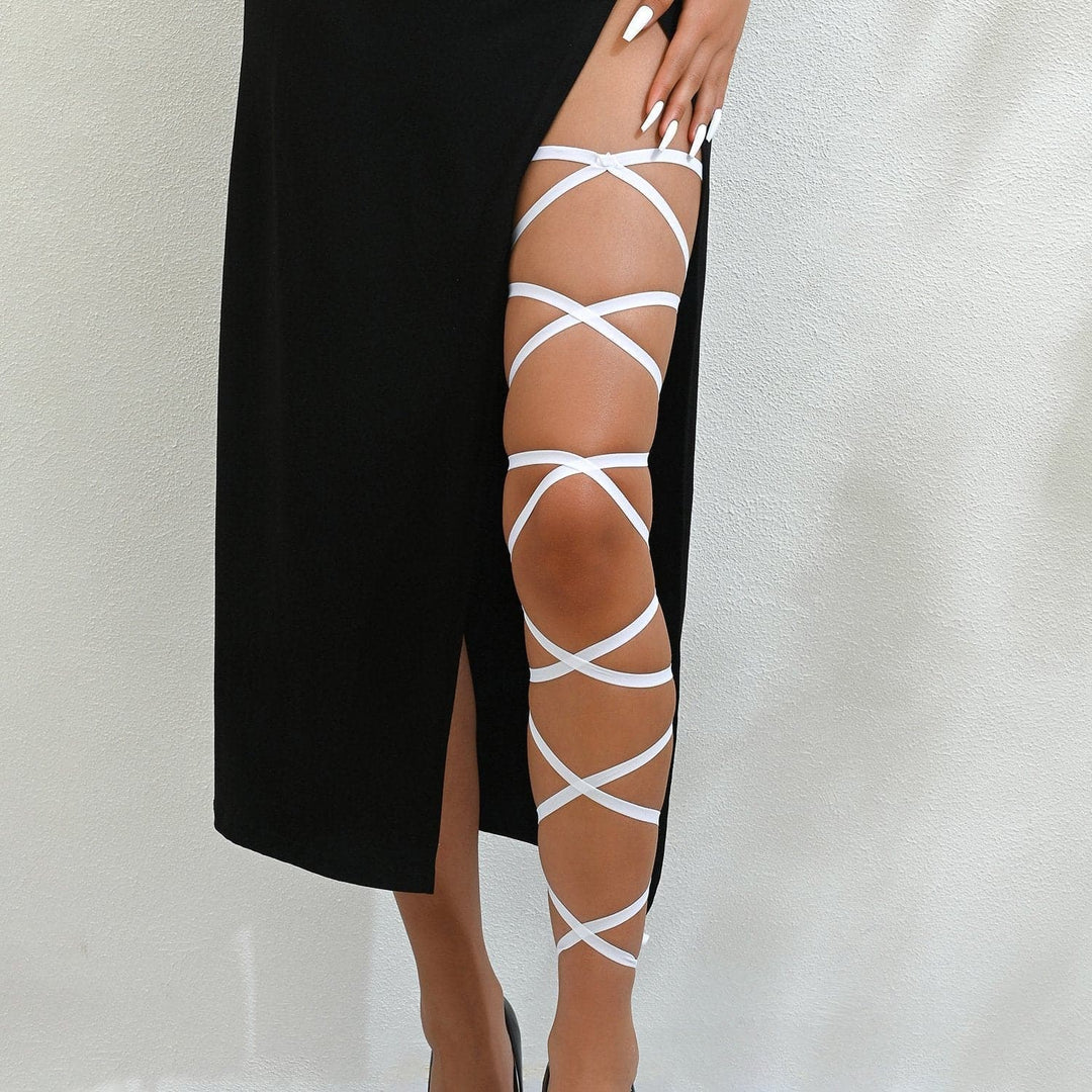 Wrapped solid hollow out cross thigh chain  | Festival Outfits Women