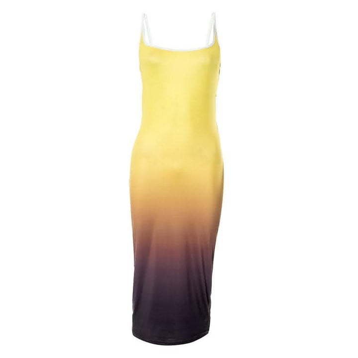 Gradient square neck backless contrast 2-way cami midi dress-final-sale  | Festival Outfits Women