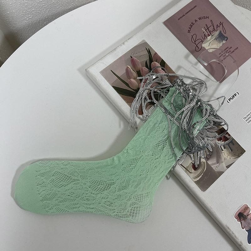 Glitter lace tassels long socks  | Festival Outfits Women