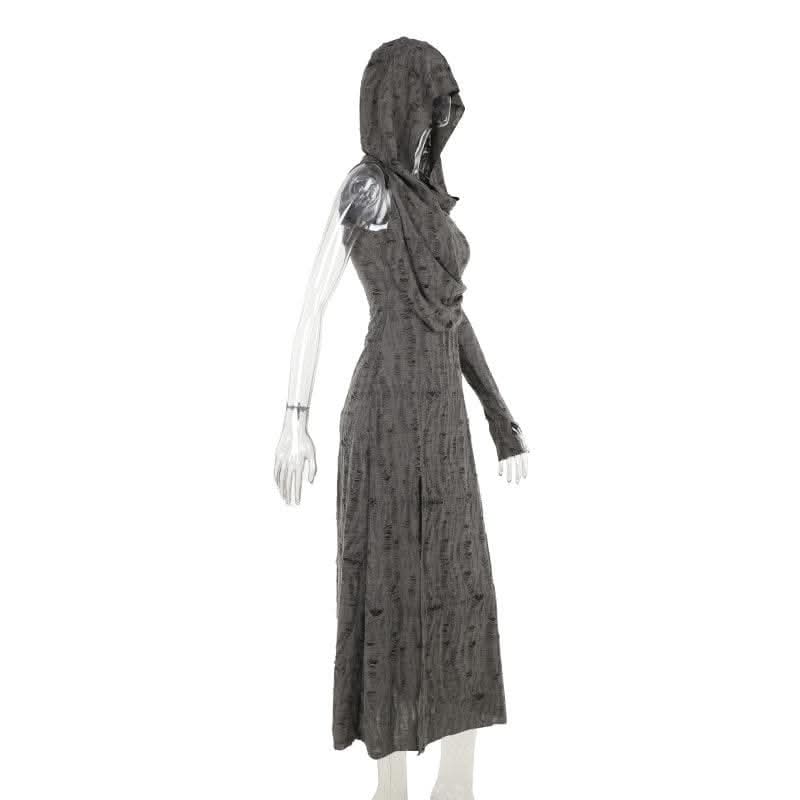 Hoodie ruched ruffle slit maxi dress-final-sale