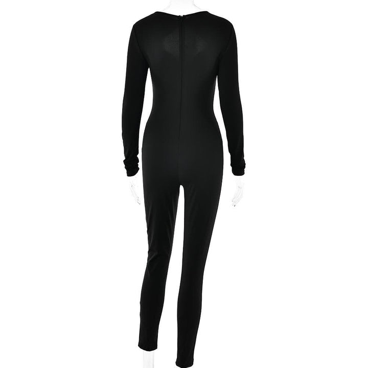 Long sleeve hollow out ruched solid jumpsuit  | Festival Outfits Women