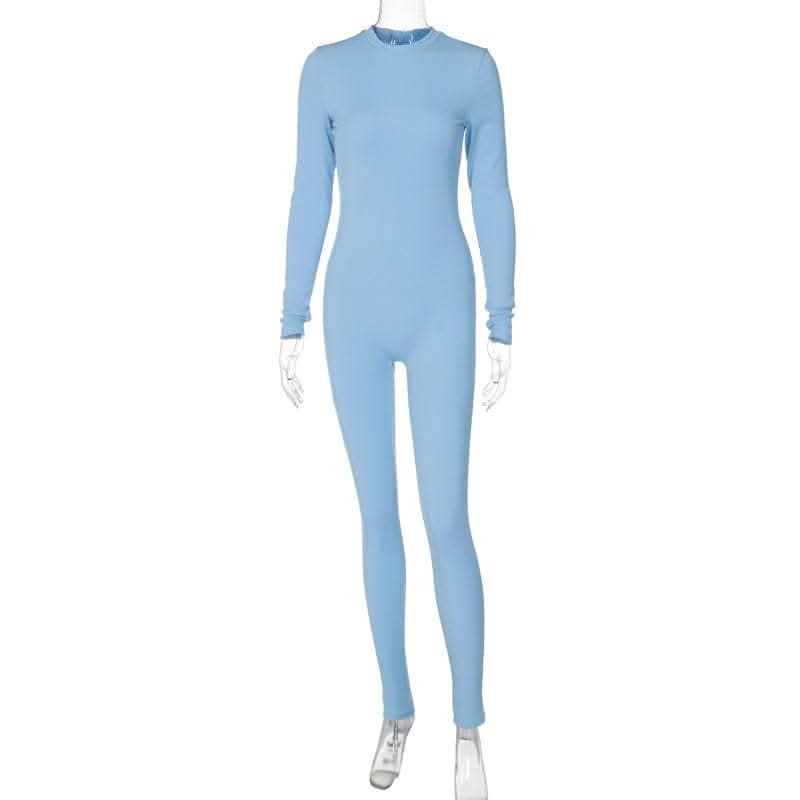 Ribbed long sleeve solid zip-up jumpsuit-final-sale  | Festival Outfits Women