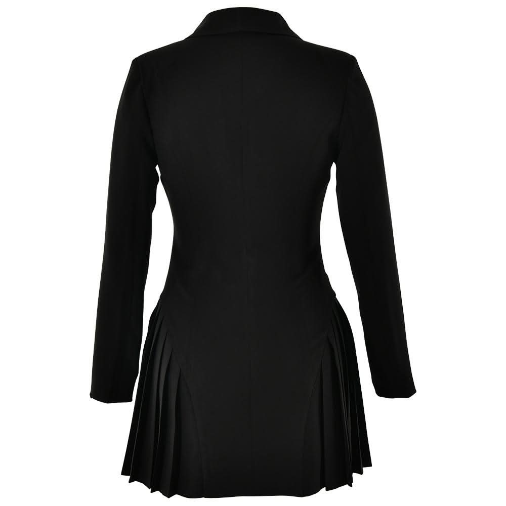 Turnover collar long sleeve v neck button pleated mini dress  | Festival Outfits Women