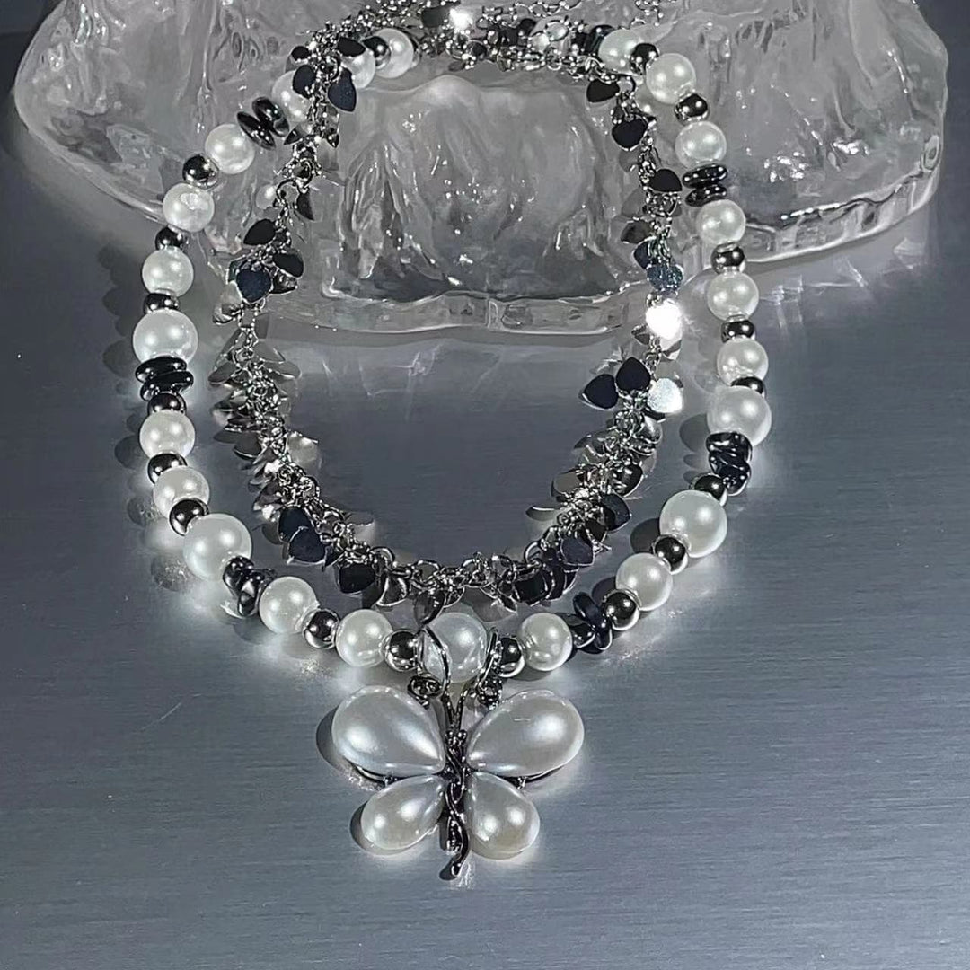 White butterfly decor faux pearl choker necklace  | Festival Outfits Women