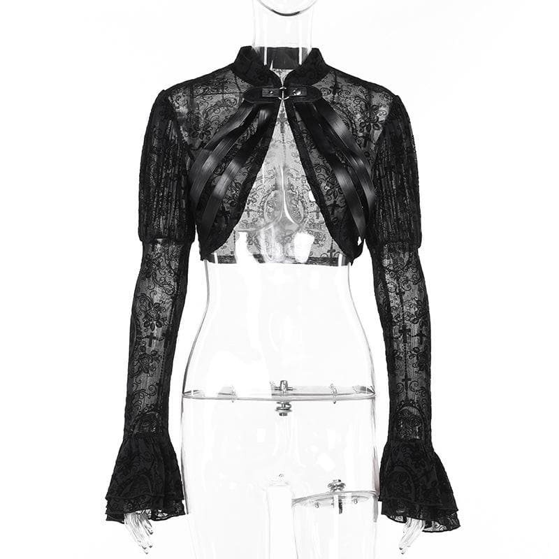 Long flared puff sleeve button shrug top  | Festival Outfits Women