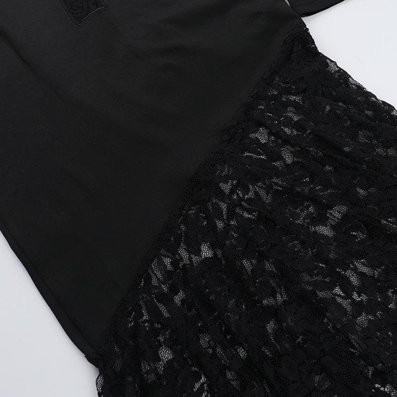 Long sleeve hoodie lace hem cross pattern maxi dress  | Festival Outfits Women