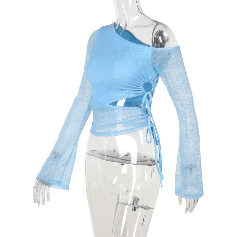One shoulder drawstring self tie lace top  | Festival Outfits Women