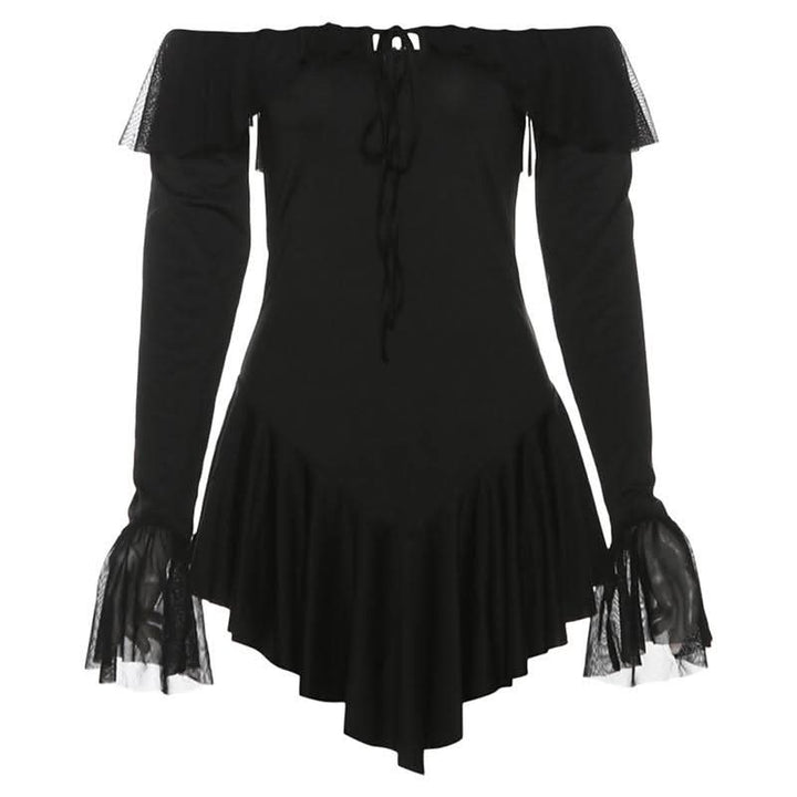 Long sleeve off shoulder ruffle mini dress  | Festival Outfits Women