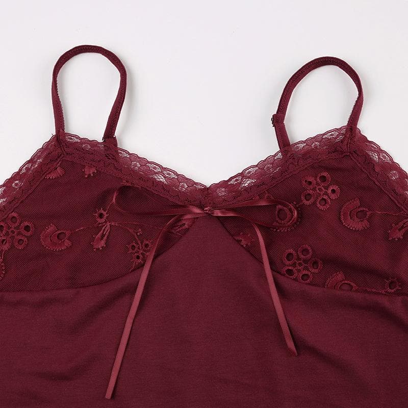 Lace patchwork bowknot backless cami top  | Festival Outfits Women-final-sale