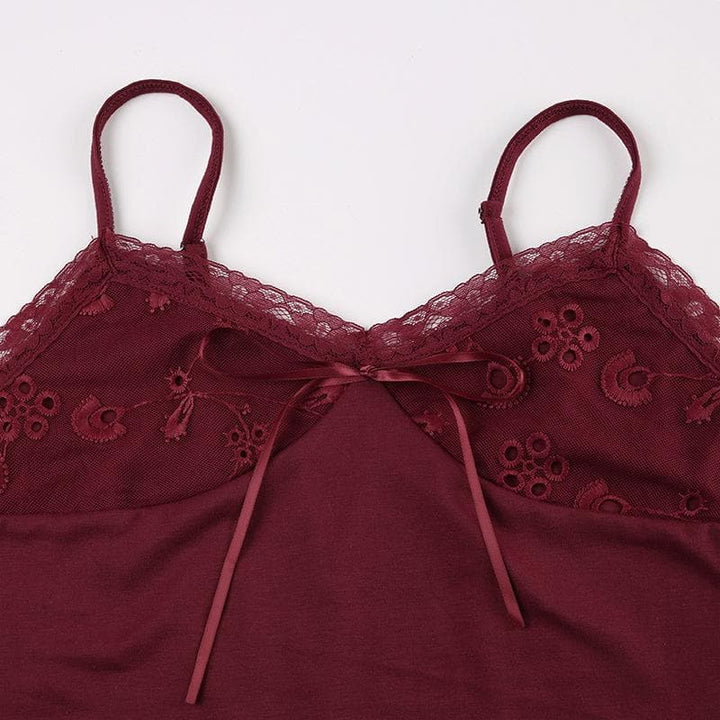 Lace patchwork bowknot backless cami top  | Festival Outfits Women-final-sale