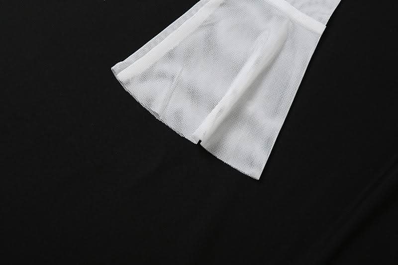 Long flared sleeve off shoulder mesh ruffle solid top  | Festival Outfits Women