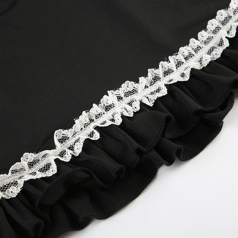 Kaya mai kama da lace hem ruffle bowknot contrast cami top | Kayan Biki na Mata