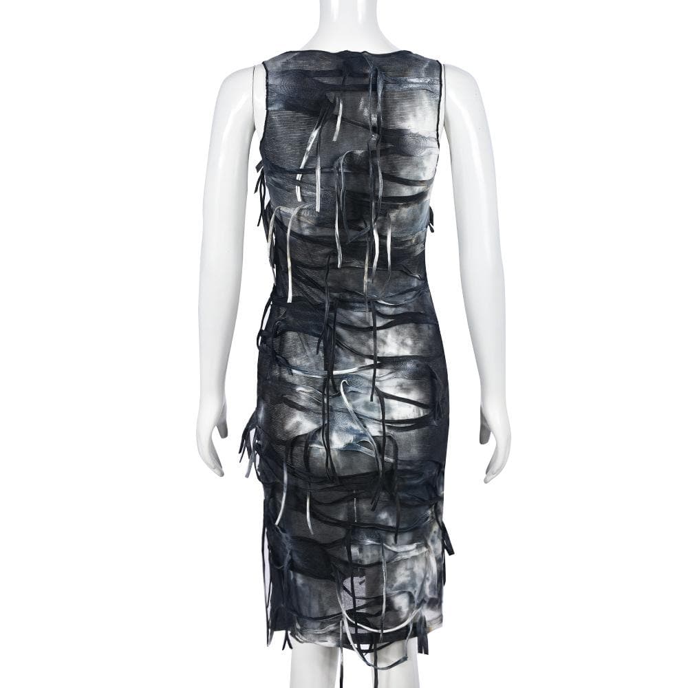 Tie dye button tassels square neck tank midi dress  | Festival Outfits Women
