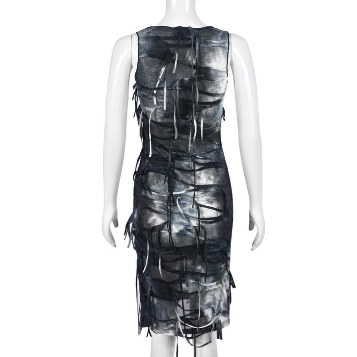 Tie dye button tassels square neck tank midi dress  | Festival Outfits Women