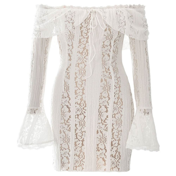 Long flared sleeve off shoulder lace mini dress  | Festival Outfits Women