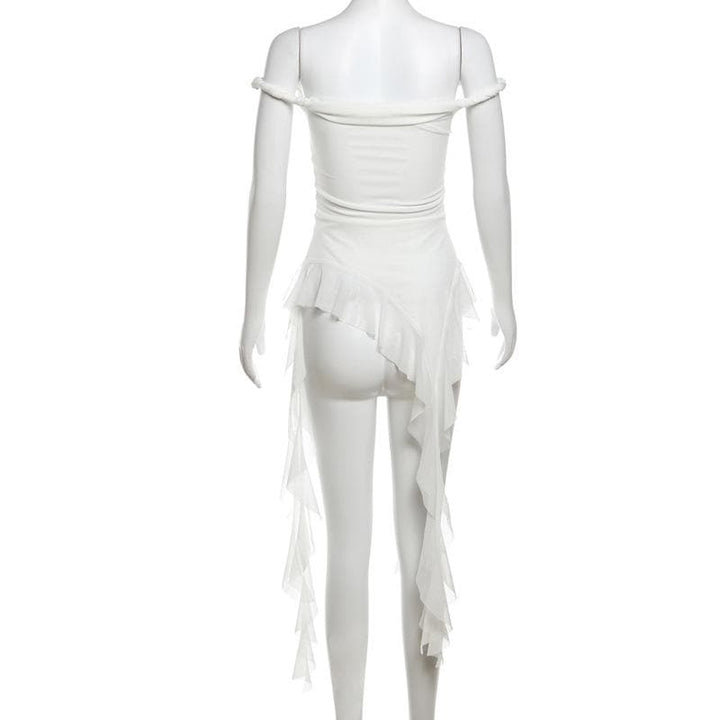 Off shoulder ruffle irregular mesh top  | Festival Outfits Women