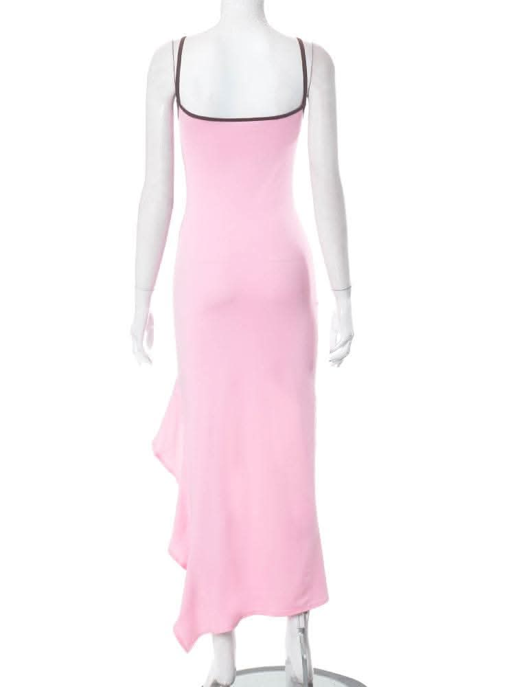 Irregular ruffle backless solid u neck cami maxi dress-final-sale  | Festival Outfits Women