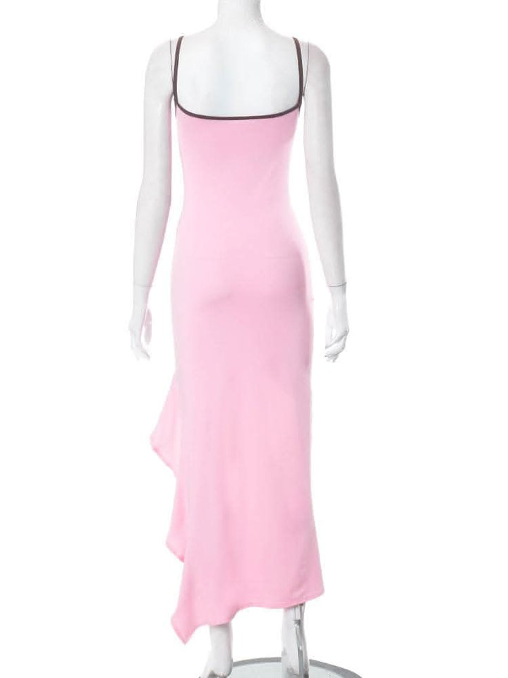 Irregular ruffle backless solid u neck cami maxi dress-final-sale  | Festival Outfits Women