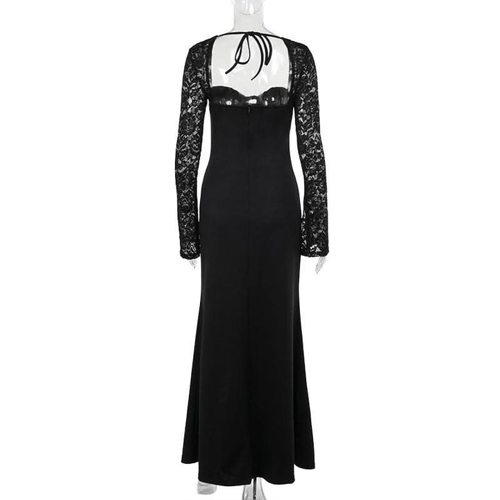 Sweetheart neck long sleeve self tie slit maxi dress  | Festival Outfits Women