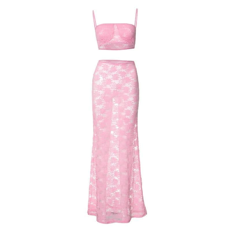 Sheer lace see through cami maxi skirt set-final-sale  | Festival Outfits Women