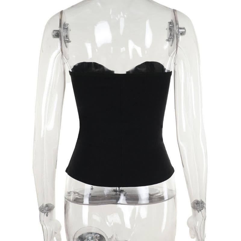 PU leather patchwork buckle zip-up tube top  | Festival Outfits Women
