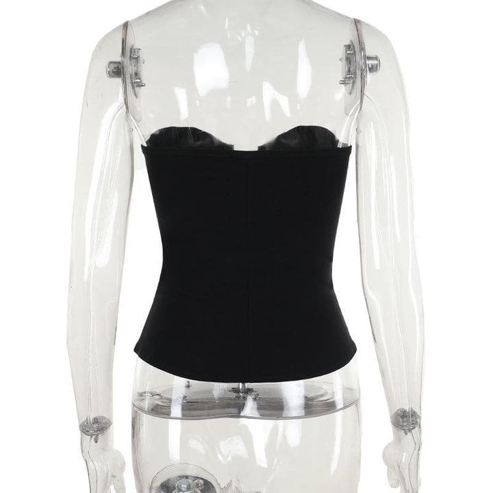 PU leather patchwork buckle zip-up tube top  | Festival Outfits Women