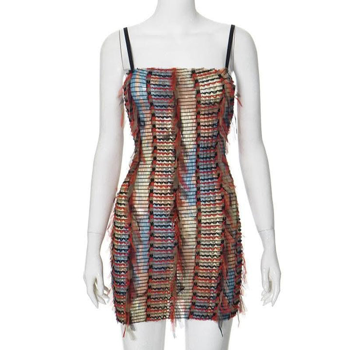 Mesh ruffle stitch contrast textured cami mini dress-final-sale  | Festival Outfits Women