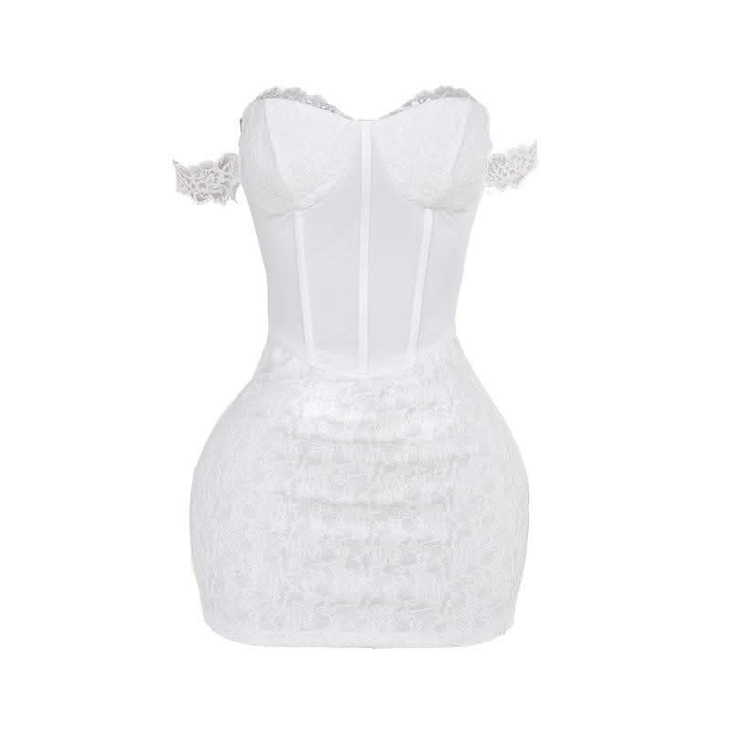 Sweetheart neck off shoulder bustier lace mini dress-final-sale  | Festival Outfits Women