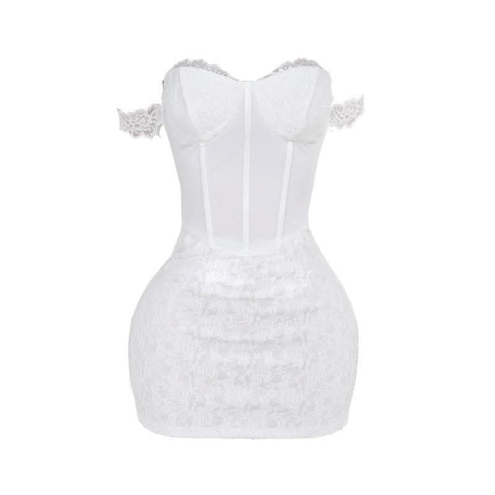 Sweetheart neck off shoulder bustier lace mini dress-final-sale  | Festival Outfits Women