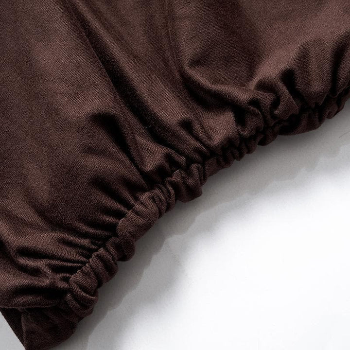 Saitin siket mai gajeren hannu mai ruched ruffle | Kayan Biki na Mata