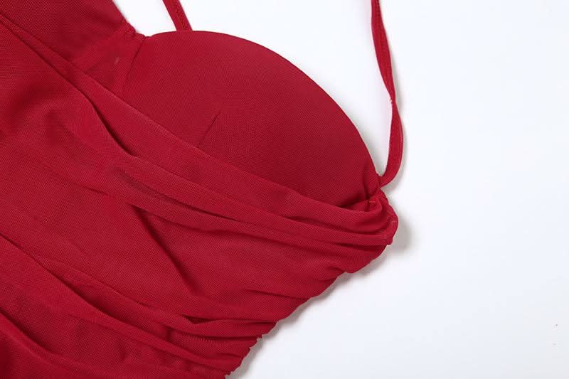 Cross back ruched gloves mesh cami maxi dress  | Festival Outfits Women