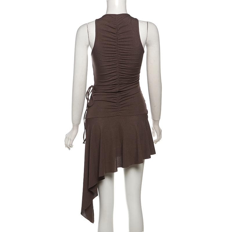 Irregular ruched drawstring buckle tank mini dress  | Festival Outfits Women