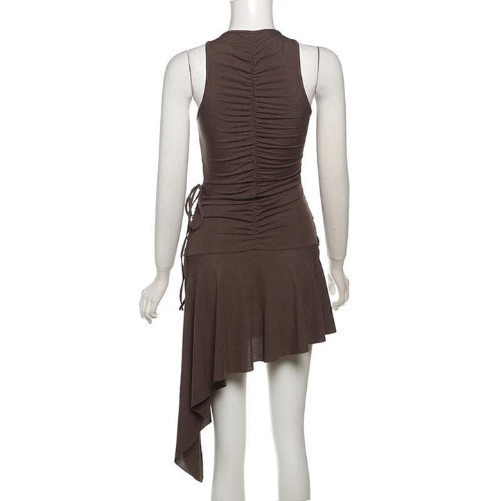 Irregular ruched drawstring buckle tank mini dress  | Festival Outfits Women