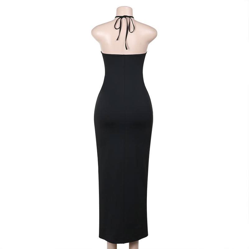 Halter self tie mesh patchwork backless maxi dress  | Festival Outfits Women