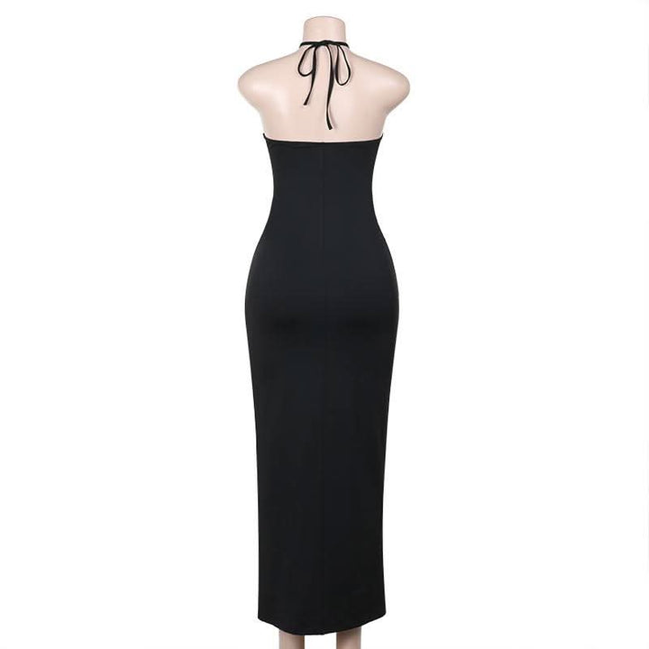 Halter self tie mesh patchwork backless maxi dress  | Festival Outfits Women