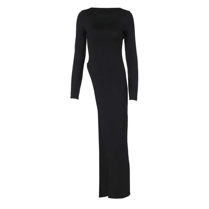 Long sleeve round neck slit solid maxi dress  | Festival Outfits Women