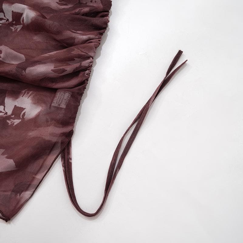 Drawstring tie dye mesh ruched tube mini dress  | Festival Outfits Women