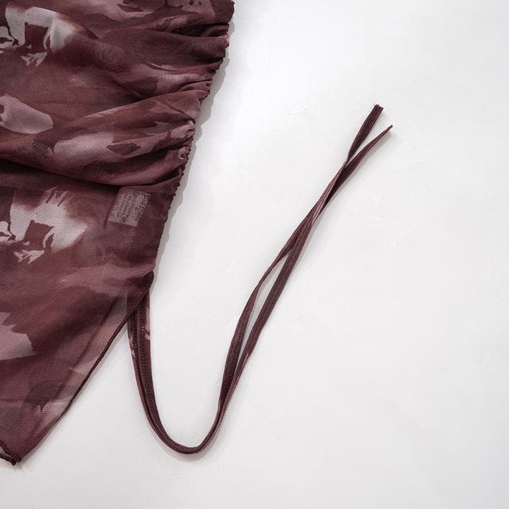 Drawstring tie dye mesh ruched tube mini dress  | Festival Outfits Women