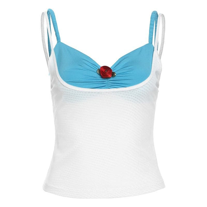 V neck rose applique contrast 2 piece cami top  | Festival Outfits Women