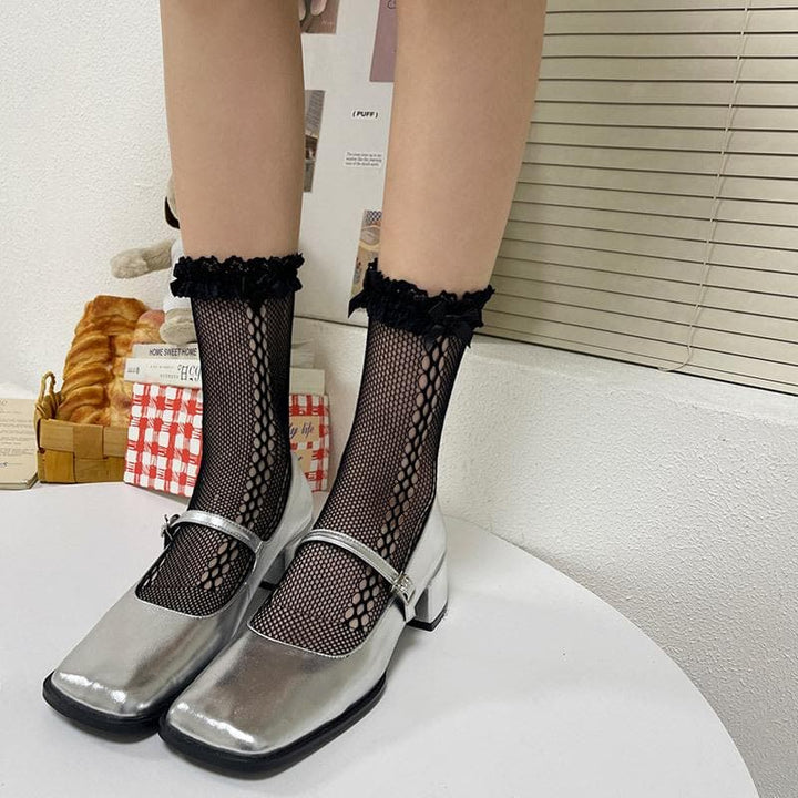 Bowknot lace hem side hollow out socks  | Festival Outfits Women