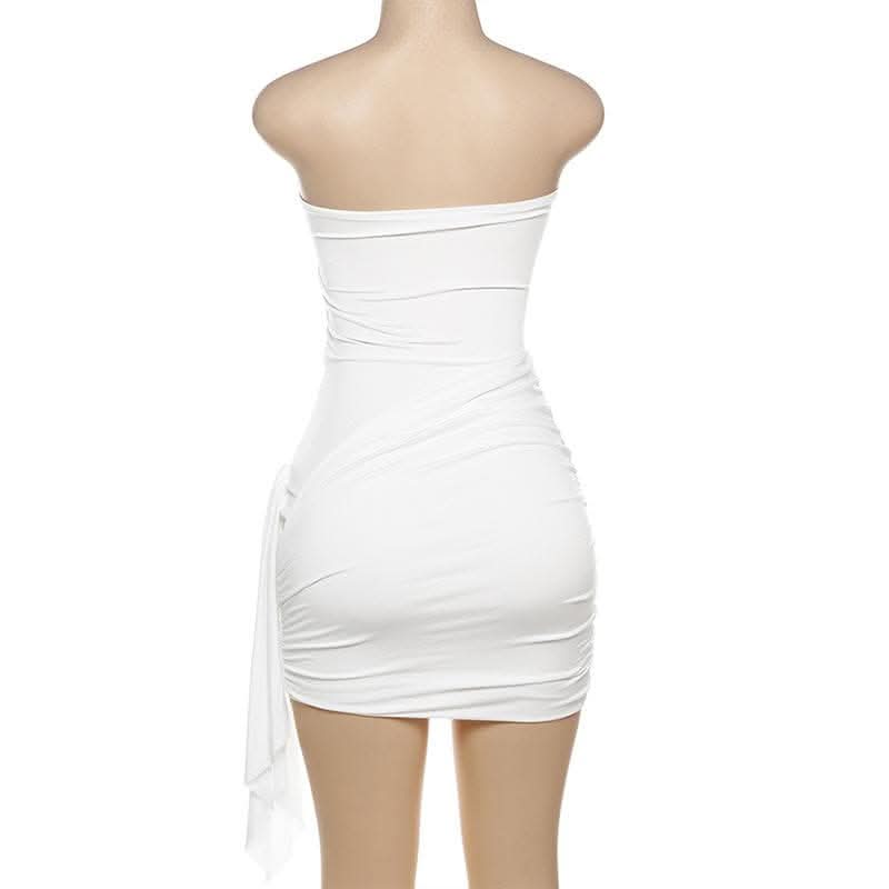 Ruffle solid ruched tube mini dress-final-sale  | Festival Outfits Women