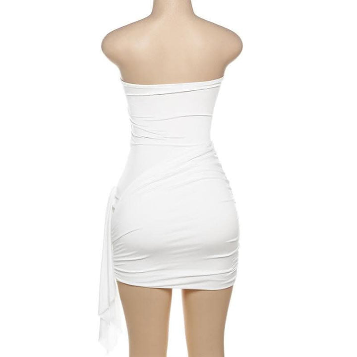 Ruffle solid ruched tube mini dress-final-sale  | Festival Outfits Women
