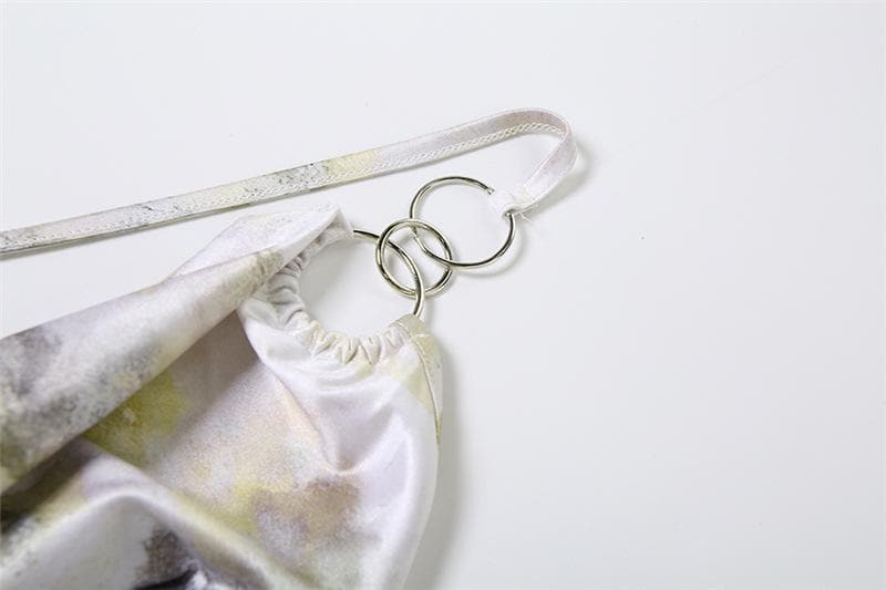 Cowl neck cross back o ring high slit print maxi dress  | Festival Outfits Women