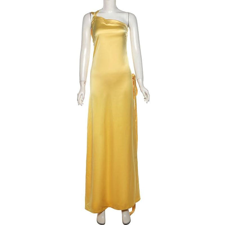 One shoulder satin backless knotted maxi dress  | Festival Outfits Women