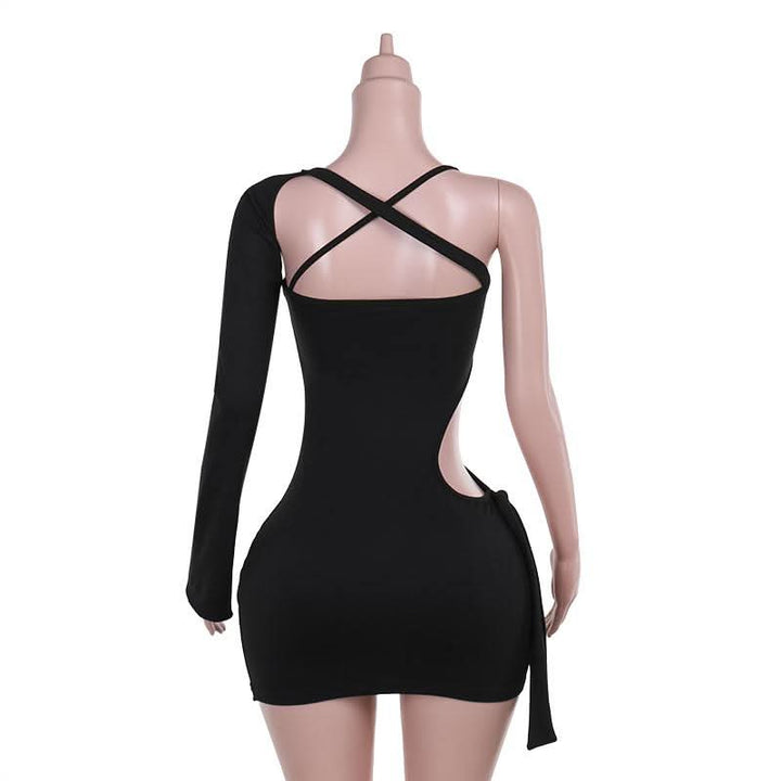 Irregular long sleeve hollow out o ring cut out mini dress  | Festival Outfits Women