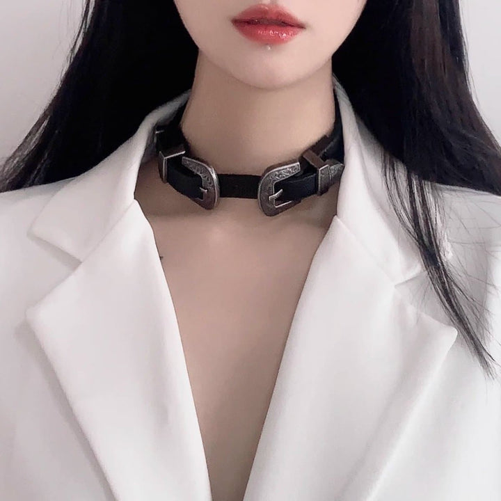 PU leather buckle adjustable choker necklace  | Festival Outfits Women
