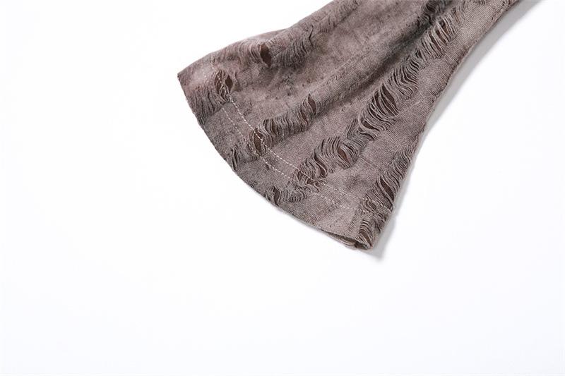 Cowl neck long flared sleeve tie dye ruched irregular top  | Festival Outfits Women